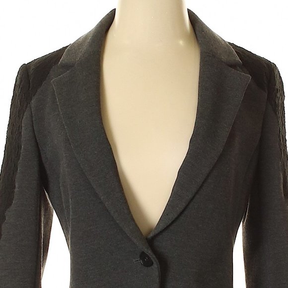 NWT Ann Taylor Gray w/Black Lace Trim Fully Lined Blazer Size 2 - Picture 2 of 4